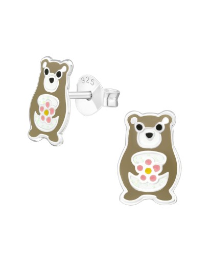 SREBRNE KOLCZYKI DZIECIĘCE NIEDŹWIEDZIE SZTYFT 925