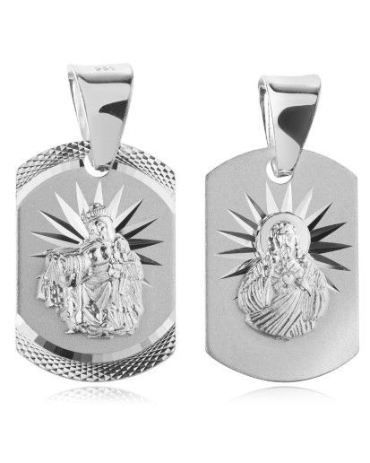 Srebrny medalik matka boska Szkaplerzna + otwarte serce Pana Jezusa 925