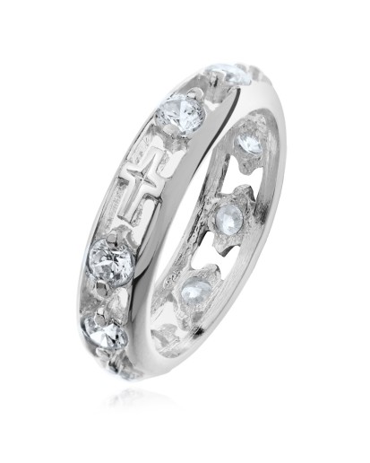 Srebrny różaniec na palec srebrna obrączka z cyrkonią 925