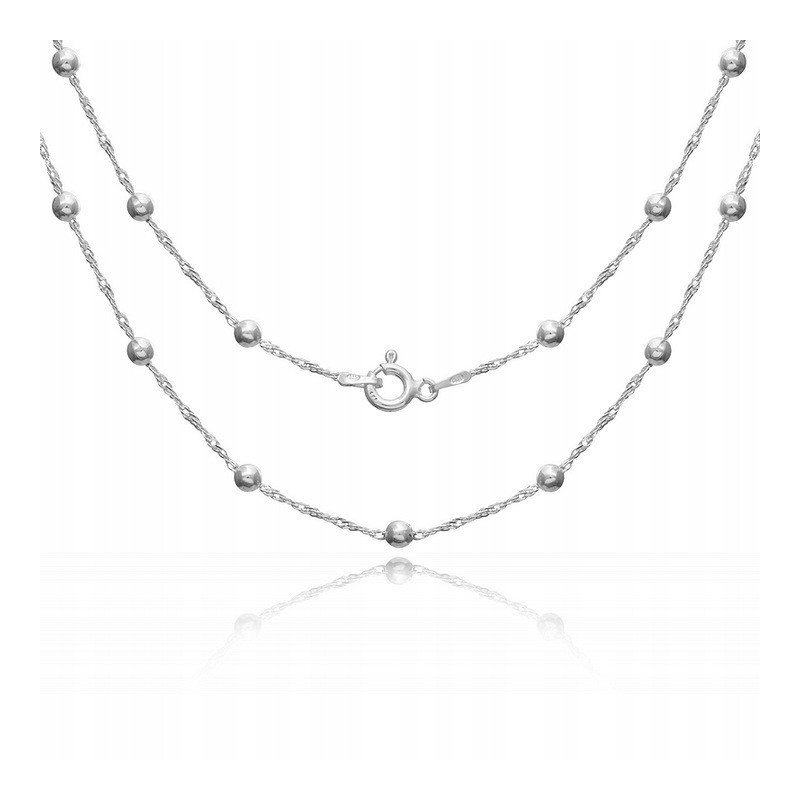 Srebrny damski łańcuszek singapur + kulki 45-60 cm 925