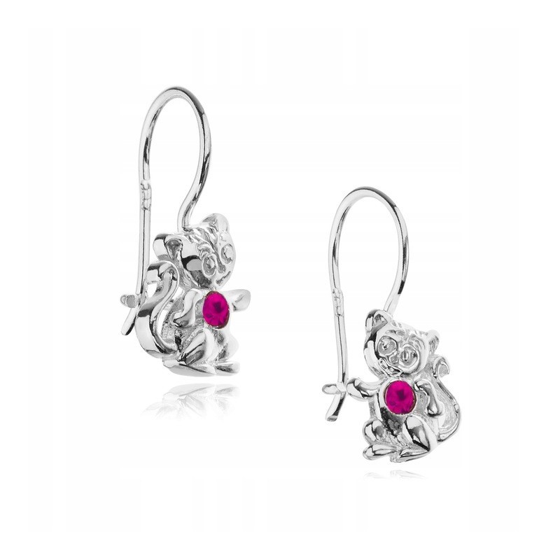 SREBRNE KOLCZYKI DLA DZIEWCZYNKI WISZĄCE KOTY KOTKI 925