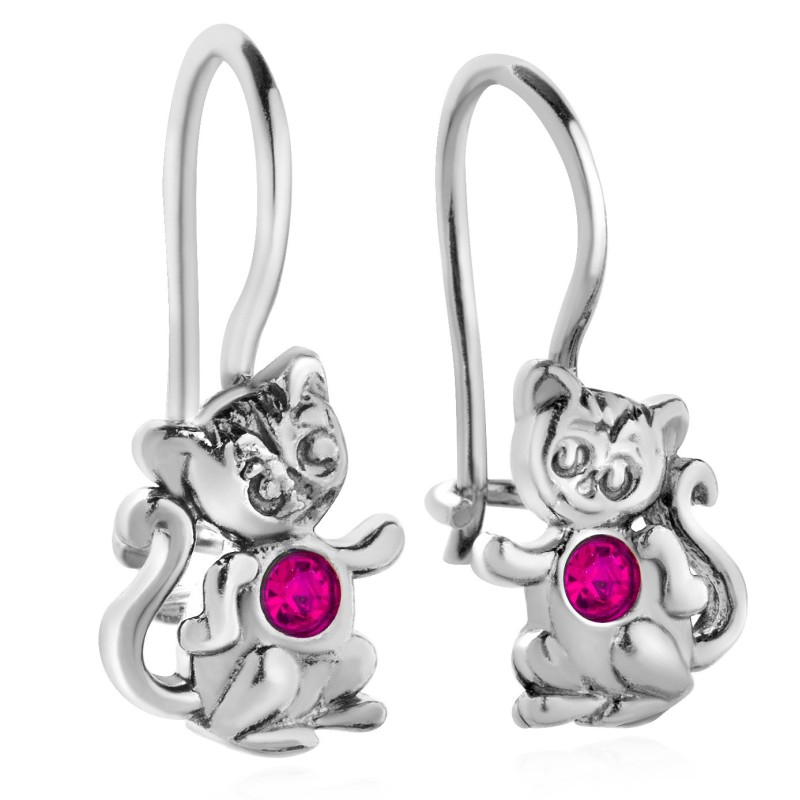 SREBRNE KOLCZYKI DLA DZIEWCZYNKI WISZĄCE KOTY KOTKI 925