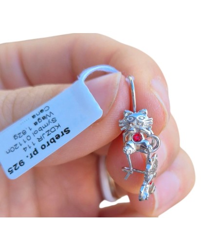 SREBRNE KOLCZYKI DZIECIĘCE WISZĄCE KOTY KOTKI PRÓBA 925