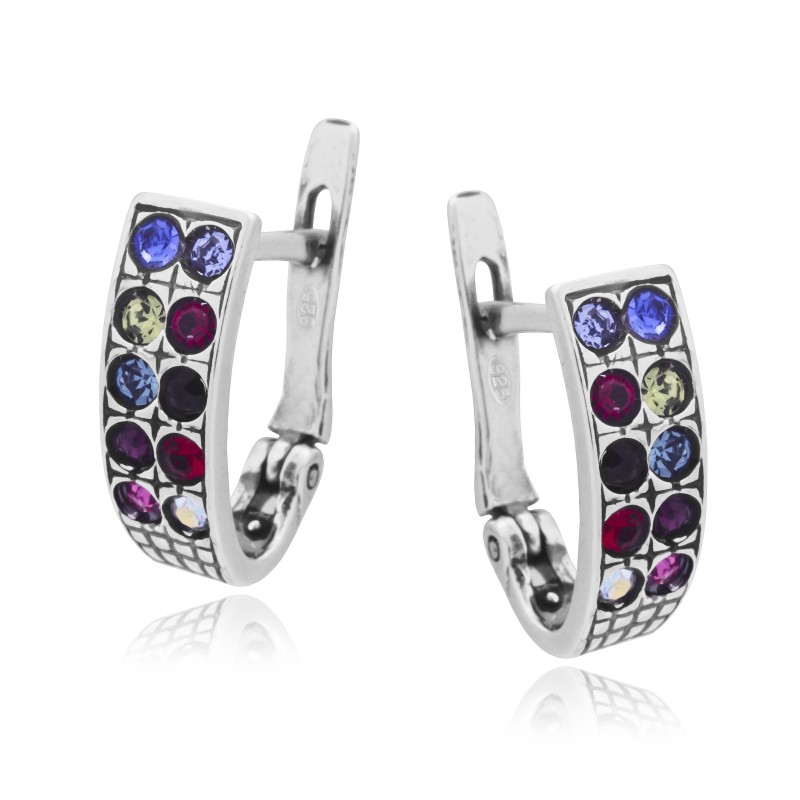 SREBRNE OKSYDOWANE KOLCZYKI DAMSKIE PRZECINKI CYRKONIA SREBRO 925