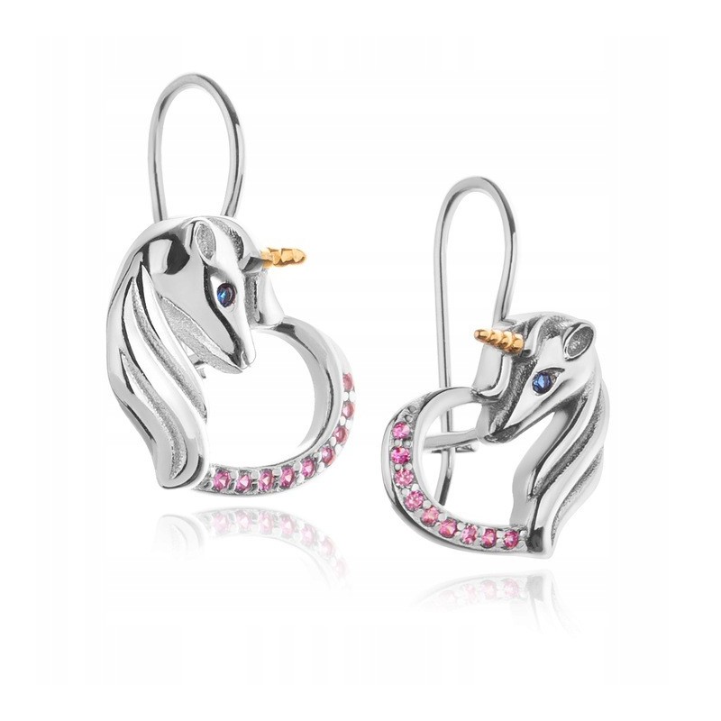 SREBNRE KOLCZYKI DLA DZIEWCZYNKI JEDNOROŻCE WISZĄCE PRÓBA 925