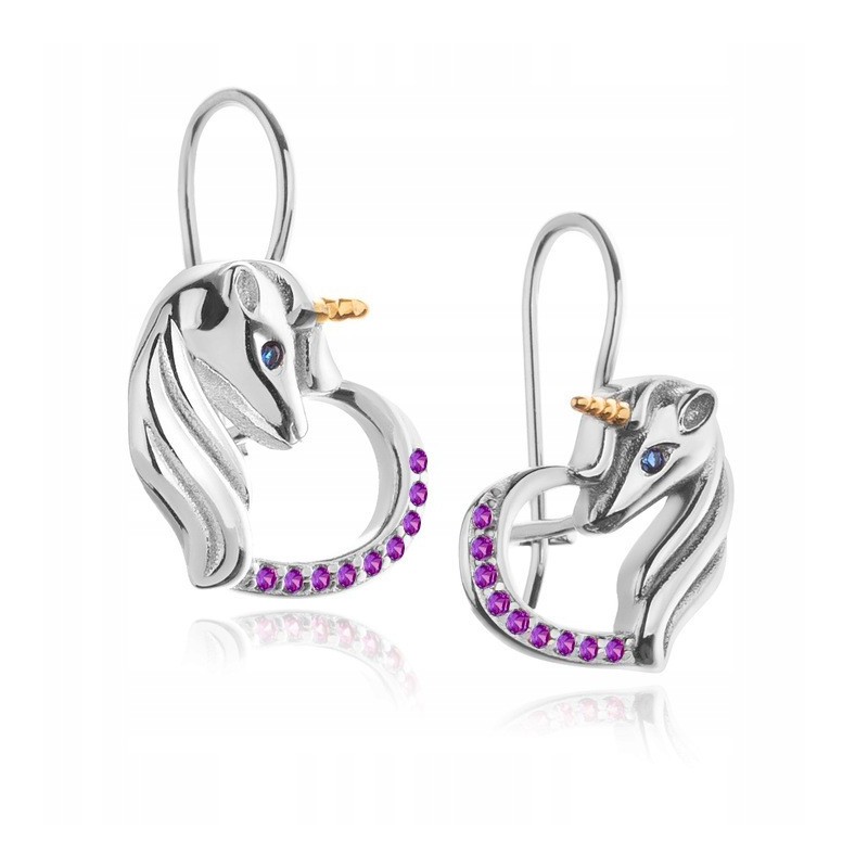 SREBNRE KOLCZYKI DLA DZIEWCZYNKI JEDNOROŻCE WISZĄCE PRÓBA 925