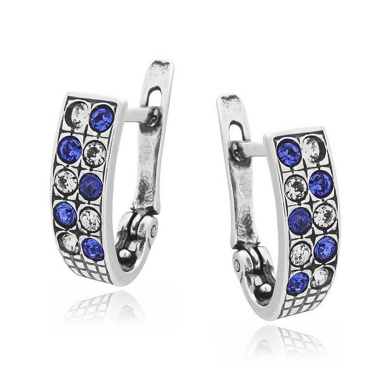 SREBRNE OKSYDOWANE KOLCZYKI DAMSKIE PRZECINKI CYRKONIA SREBRO 925