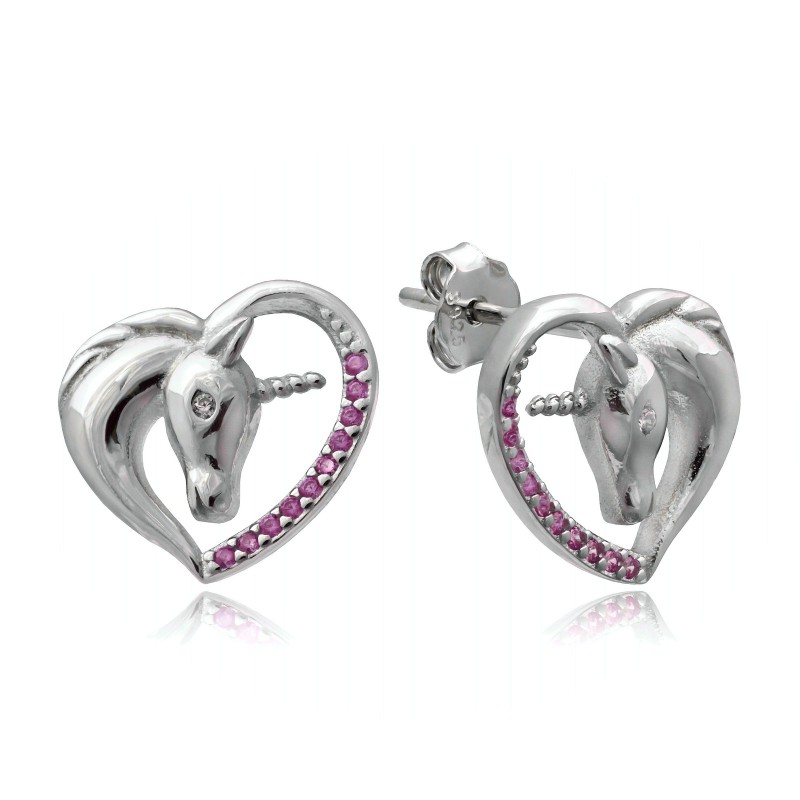 SREBRNE KOLCZYKI JEDNOROŻCE CYRKONIA SZTYFT PRÓBA 925