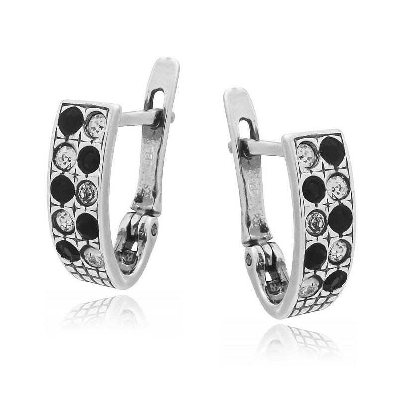 SREBRNE OKSYDOWANE KOLCZYKI DAMSKIE PRZECINKI CYRKONIA SREBRO 925