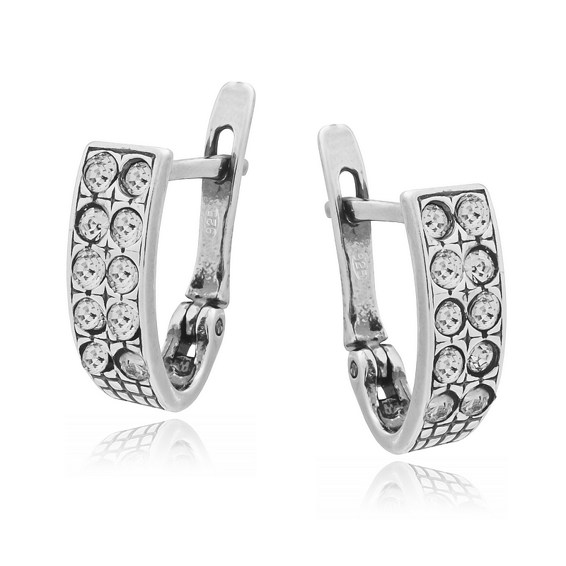 SREBRNE OKSYDOWANE KOLCZYKI DAMSKIE PRZECINKI CYRKONIA SREBRO 925