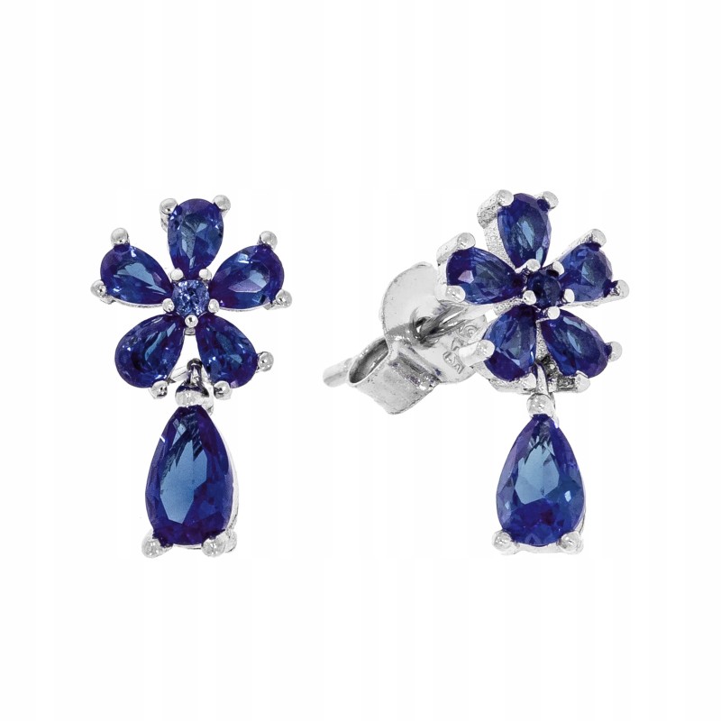 Srebrne kolczyki damskie angielskie kwiatki cyrkonia sztyft 925