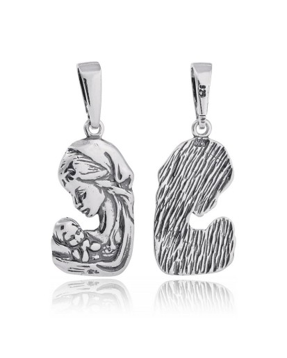 SREBRNY MEDALIK Z WIZERUNKIEM MATKI BOSKIEJ Z DZIECIĄTKIEM OKSYDOWANY 925