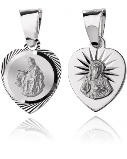 Srebrny medalik Matka Boska Szkaplerzna w sercu otwarte serce Pana Jezusa  925