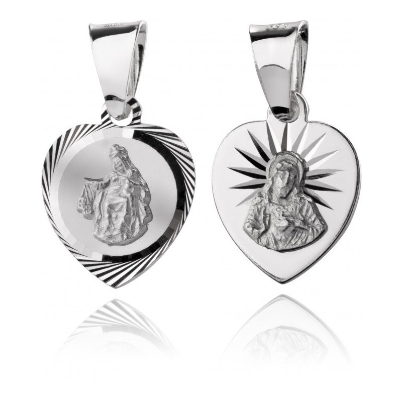 Srebrny medalik Matka Boska Szkaplerzna w sercu otwarte serce Pana Jezusa  925