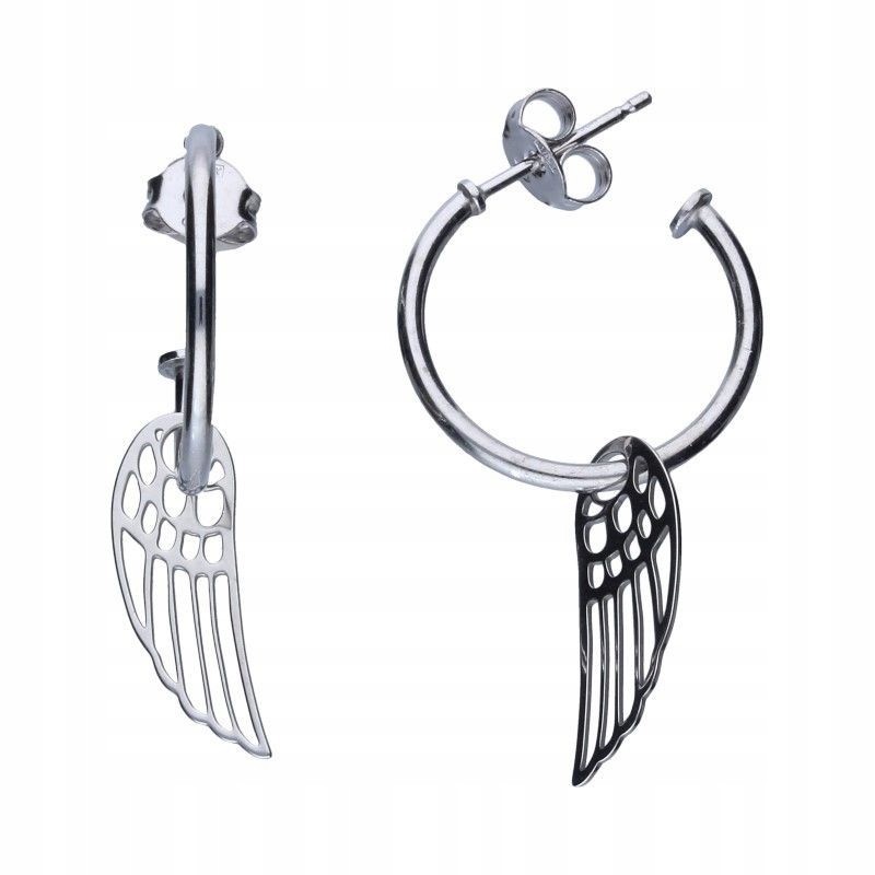 Srebrne kolczyki damskie skrzydła kółka ażurowe 925