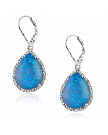 Srebrne kolczyki damskie wiszące niebieski opal 925