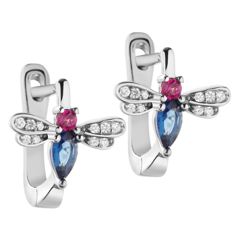 Srebrne kolczyki damskie angielskie ważki rodowane 925