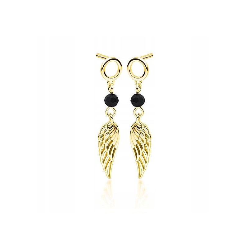 SREBRNE KOLCZYKI DAMSKIE ZŁOTE WISZĄCE SKRZYDŁA PRÓBA 925