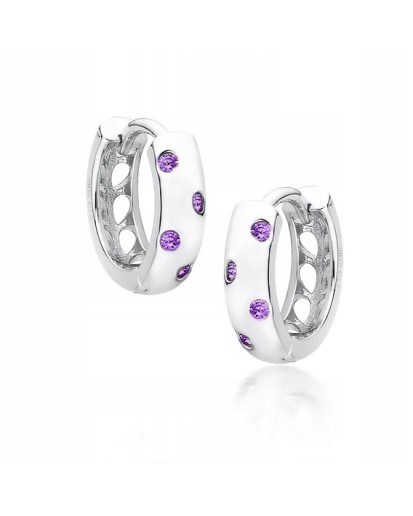 SREBRNE KOLCZYKI DZIECIĘCE KOŁA KÓŁECZKA FIOLETOWE CYRKONIA  925