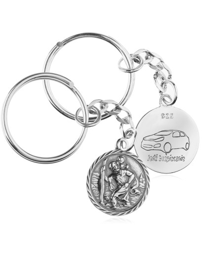 Srebrny oksydowany brelok do kluczy Święty Krzysztof  925