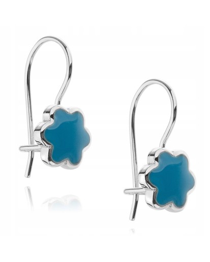 Srebrne kolczyki dla dziewczynki wiszące emaliowane kwiatki 925