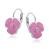 Srebrne kolczyki dla dziewczynki wiszące emaliowane różowe kwiatki 925