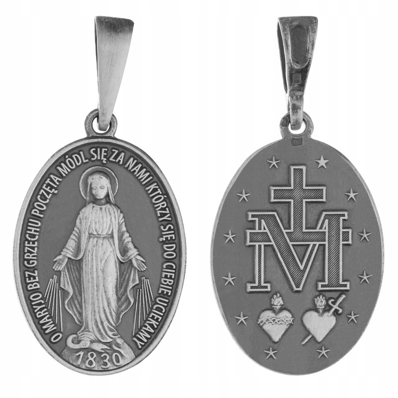 SREBRNY LUB OKSYDOWANY MEDALIK CUDOWNY MATKA BOSKA NIEPOKALANA SREBRO 925 DUŻY