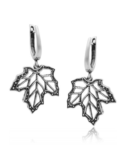SREBRNE KOLCZYKI OKSYDOWANE DAMSKIE WISZĄCE ANGIELSKIE LISTKI 925