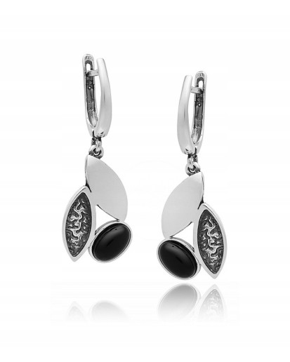 SREBRNE DAMSKIE KOLCZYKI OKSYDOWANE WISZĄCE ANGIELSKIE LISTKI 925