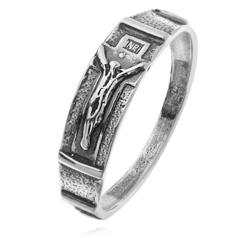 Srebrna oksydowana obrączka różaniec na palec rozmiary 12-28 4 mm 925