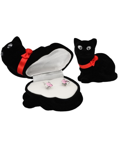 PUDEŁKO WELUROWE PREZENTOWE NA BIŻUTERIE KOT KOTEK