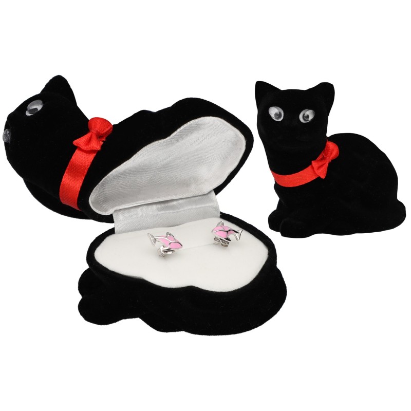 PUDEŁKO WELUROWE PREZENTOWE NA BIŻUTERIE KOT KOTEK