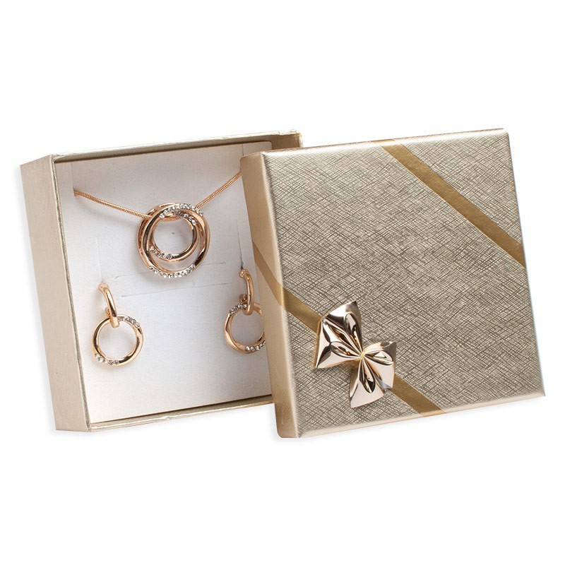 PUDEŁKO PREZENTOWE ZŁOTE Z KOKARDKĄ DUŻY KOMPLET