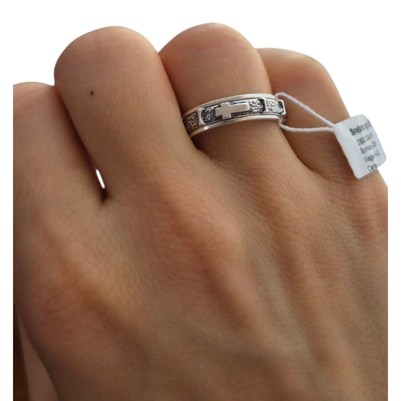 Srebrny różaniec na palec srebrna oksydowana obrączka obrotowa rozmiary 5,5 mm 13-25 925