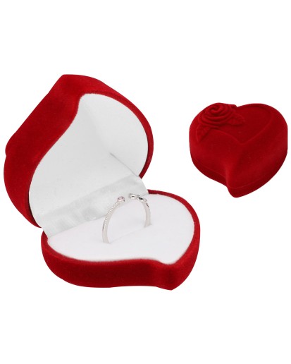 Pudełko welurowe serce czerwone na pierścionek kolczyki