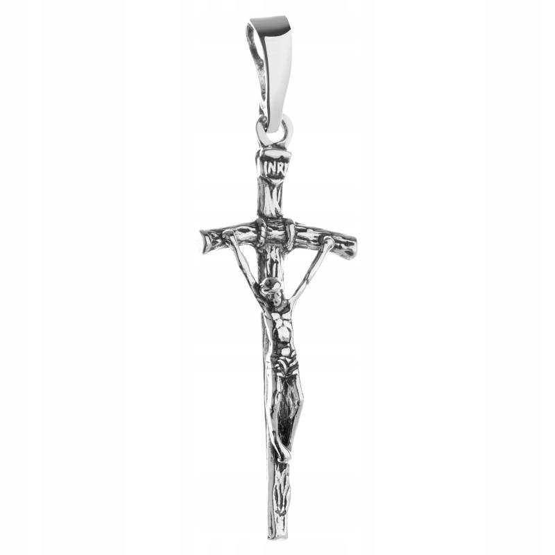 SREBRNY KRZYŻYK MĘSKI OKSYDOWANY PAN JEZUS PAPIESKI PRÓBA 925