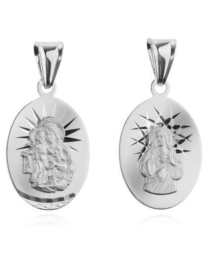 Srebrny medalik Matka Boska Szkaplerzna otwarte serce Pana Jezusa duży 925