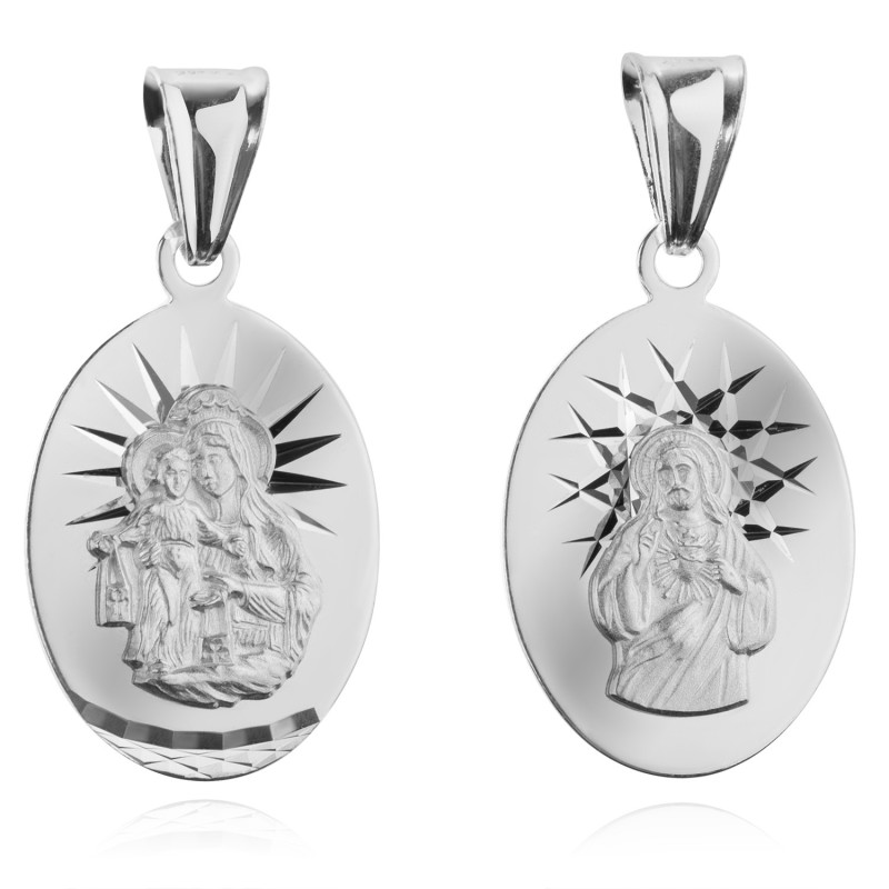 Srebrny medalik Matka Boska Szkaplerzna otwarte serce Pana Jezusa duży 925