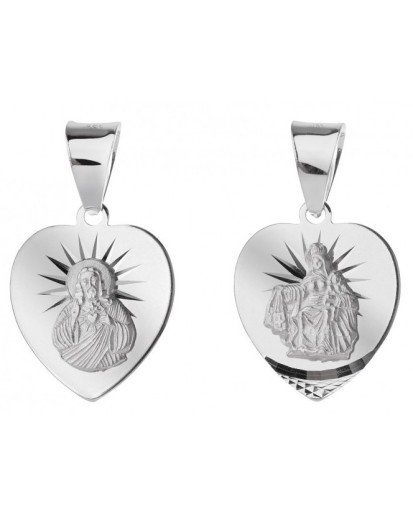 Srebrny medalik Matka Boska Szkaplerzna w sercu otwarte serce Pana Jezusa duży 925