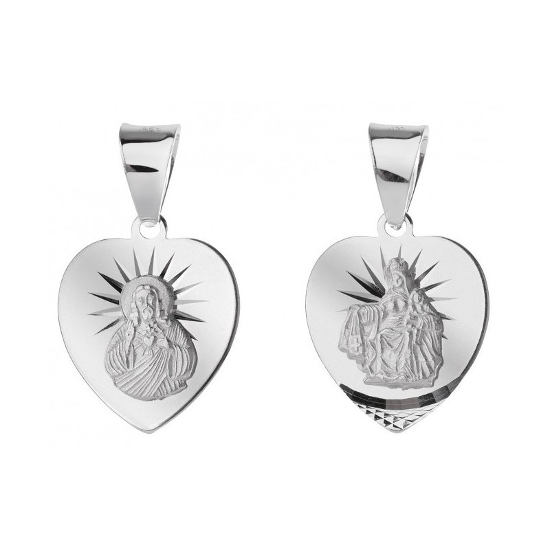 Srebrny medalik Matka Boska Szkaplerzna w sercu otwarte serce Pana Jezusa duży 925