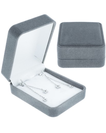 Pudełko welurowe prostokątne szare na łańcuszek zawieszkę kolczyki