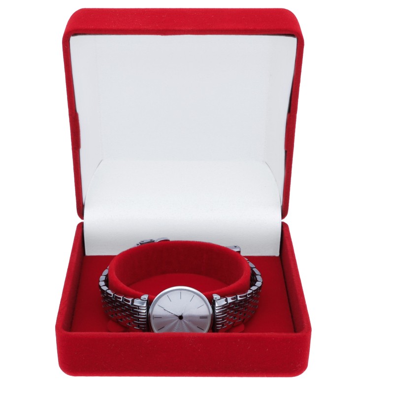Pudełko welurowe niebieskie czerwone kwadratowe na zegarek