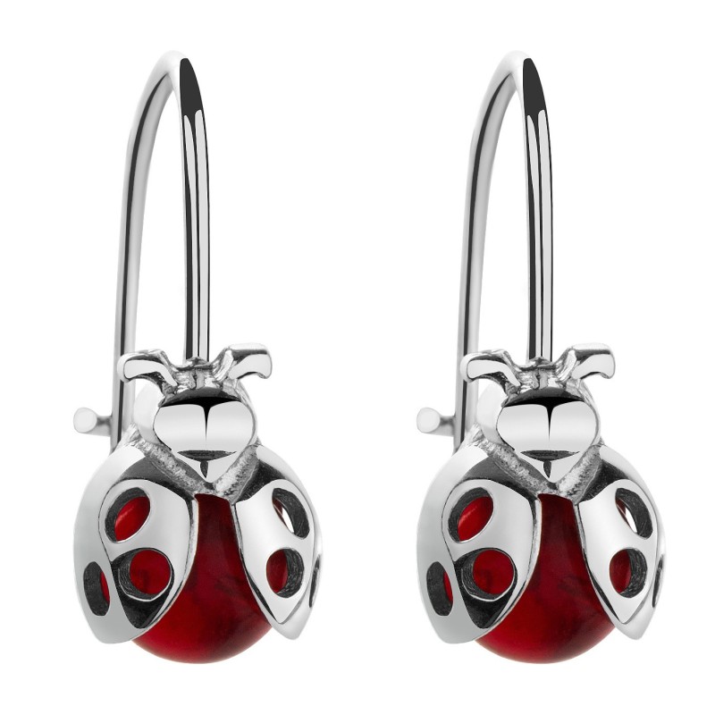 SREBRNE KOLCZYKI DLA DZIEWCZYNKI WISZĄCE BIEDRONKI