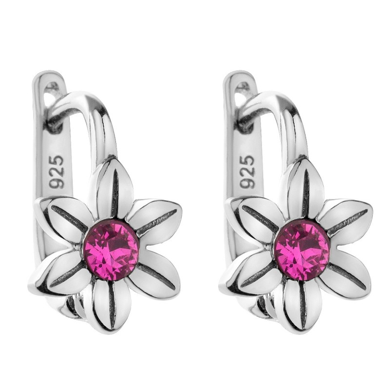 SREBRNE KOLCZYKI RODOWANE/POZŁACANA DLA DZIEWCZYNIKI ANGIELSKIE RÓŻOWE KWIATKI