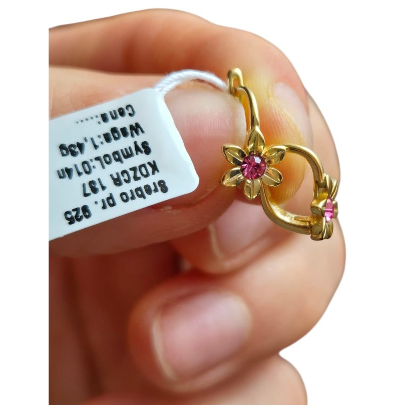 SREBRNE KOLCZYKI RODOWANE/POZŁACANA DLA DZIEWCZYNIKI ANGIELSKIE RÓŻOWE KWIATKI