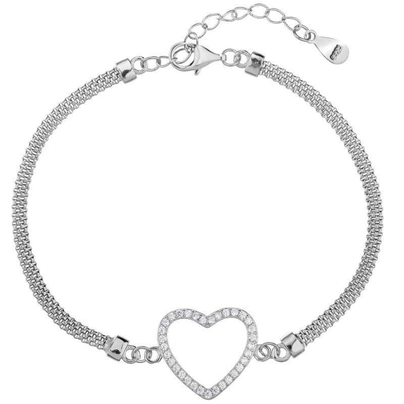 SREBRNA RODOWANA BRANSOLETKA DAMSKA NA RĘKĘ SERCE SERDUSZKO 20cm 925