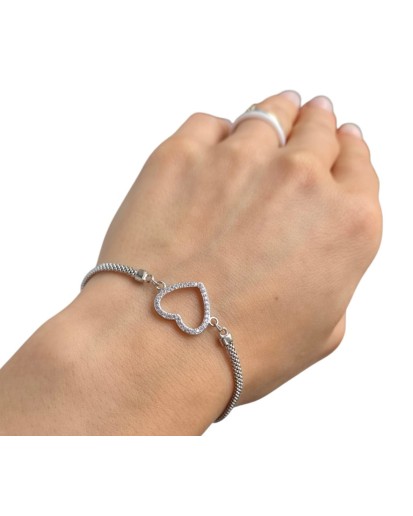 SREBRNA RODOWANA BRANSOLETKA DAMSKA NA RĘKĘ SERCE SERDUSZKO 20cm 925
