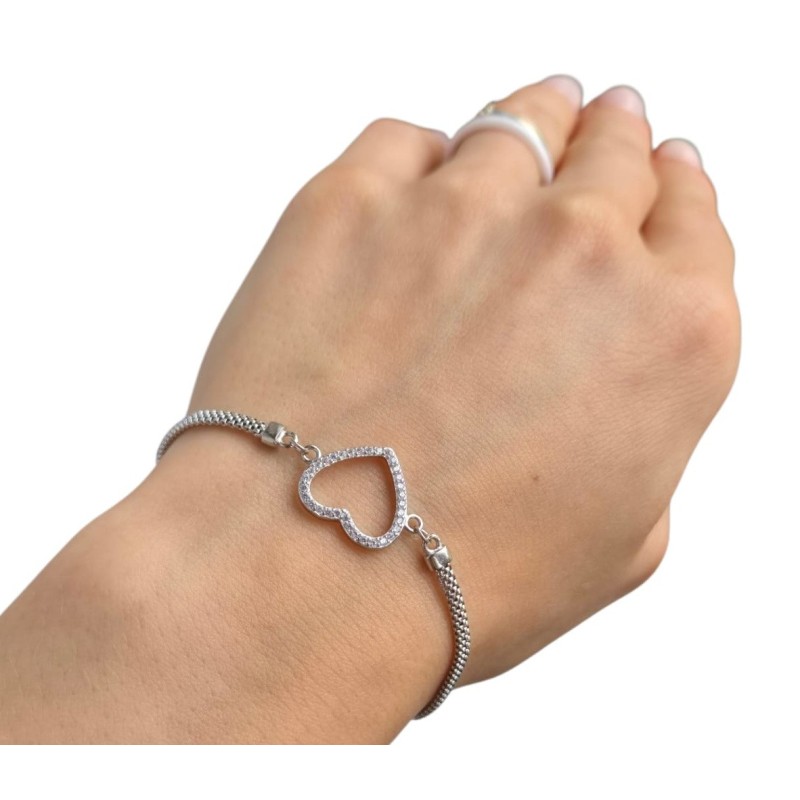 SREBRNA RODOWANA BRANSOLETKA DAMSKA NA RĘKĘ SERCE SERDUSZKO 20cm 925