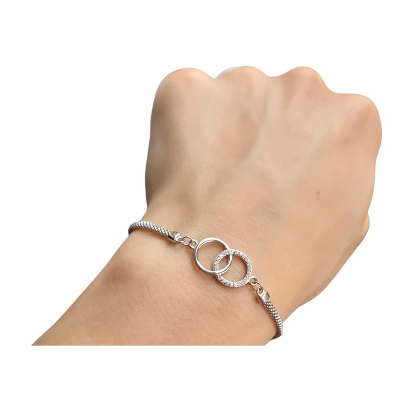 SREBRNA RODOWANA BRANSOLETKA NA RĘKĘ DAMSKA KÓŁECZKO CYRKONIA 20 CM SREBRO 925