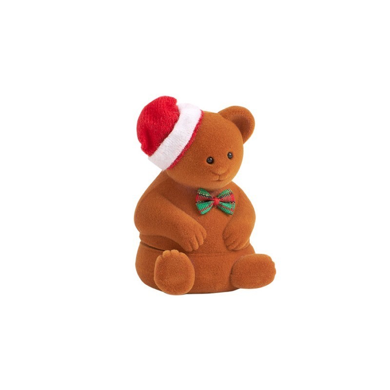 Pudełko świąteczne welurowe na biżuterię miś brązowy świąteczny